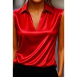 By Kul Design KADIN SATEN GÖMLEK YAKA SATEN BLUZ Kırmızı-S