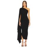 By Kul Design KADIN SİYAH ASİMETRİK KESİM BÜZGÜLÜ JARSE ELBİSE SİYAH-XL