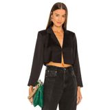 By Kul Design Kadın Siyah Saten Crop Boy Ceket