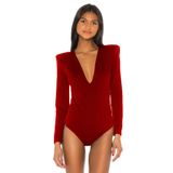 By Kul Design KADIN VATKALI V YAKA UZUN KOLLU BODYSUİT KIRMIZI-XL