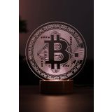 By-Lamp Bitcoin Led Masa Lambası Ahşap Taban 7 Farklı Işık Renkli Gece Lambası Kripto Dekoratif Aydınlatma