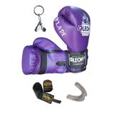By Leon 1982 Blade Training Boks Eldiveni, Kick Boks ve Muay Thai, 10 oz, Mor, Bandaj, Dişlik ve Anahtarlık Seti