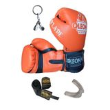 By Leon 1982 Blade Training Boks Eldiveni, Kick Boks ve Muay Thai, 10 oz, Turuncu, Bandaj, Dişlik ve Anahtarlık Seti