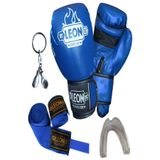 By Leon 1982 Blade Training Boks Eldiveni, Kick Boks ve Muay Thai, 6 oz, Mavi, Bandaj, Dişlik ve Anahtarlık Seti