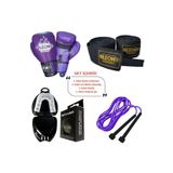 By Leon 1982 Blade Training Boks Eldiveni Seti, 10 oz, Mor, Bandaj, Dişlik ve Atlama İpi ile