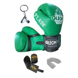 By Leon 1982 Blade Training Boks, Kick Boks ve Muay Thai Eldiveni, 10 oz, Yeşil, Unisex, Anahtarlık, Dişlik ve 3,5 m Bandaj Seti