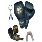 By Leon 1982 Boks Eldiveni, Kick Boks ve Muay Thai Eldiveni, 6 oz, Siyah, Bandaj ve Dişlik Seti