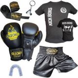 By Leon 1982 Boks Eldiveni, Leon Kick Boks Şortu, Tişört, Bandaj, Dişlik Seti Siyah 6p - XL