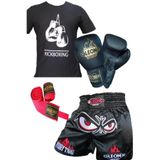 By Leon 1982 Kick Boks ve Muay Thai Eldiveni, Leon No Fear Şort, Tişört ve Bandaj Seti, Siyah, 2XL