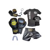 By Leon 1982 Siyah Boks Eldiveni, Kick Boks Şortu, Tişört, Bandaj, Dişlik Seti, L Beden