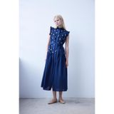 By Mare Style AFRODILE-Maxi Keten Pamuk Lacivert Elbise