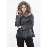 By Marki Marki By Marki Marki kadın Siyah Lüx Kapüşonlu Kürk Detaylı Oversize Mont - XL - Lacivert