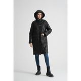 By Marki Marki Deri Şişme Kaban, Siyah, Modern Tasarım, Kapüşonlu, Uzun Kaban, Çıtçıtlı Fermuarlı - 114222 - 2XL