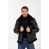 By Marki Marki Erkek Deri Ceket, Kürk Yakalı Ceket, Siyah Içi Kürklü - 500722 - 2XL
