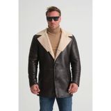 By Marki Marki Hakiki Deri Kaban, Erkek Içi Kürklü Kaban, 90 cm Uzun Kaban Hakiki Kürk Yaka, Premium Siyah - 3XL
