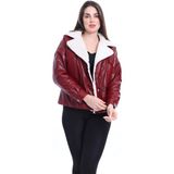 By Marki Marki Kadın Hakiki Deri Mont Bordo Içi Kürklü Kürkü Beyaz Kürk Mont Deri Ceket 111422 - S