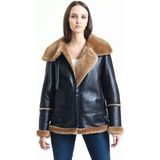 By Marki Marki Koyu Kahve Kürk Mont Içi Kürklü Kahverengi Deri Mont Kruvaze Lüx Ceket- 105222 - 2XL - Siyah