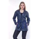 By Marki Marki Kruvaze Trençkot Ceket Uzun Lacivert Lüx Deri Düğme Kapamalı - 111122 - 2XL
