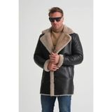By Marki Marki Lüks Erkek Deri Kaban, 90 cm Uzunluk, Hakiki Kürk Yaka, Premium Siyah Dış Yüzey - 500522 - 2XL