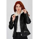 By Marki Marki Mont Beyaz Kürk Yakalı Kadın Ceket Lüx- 10202210 - XL - Siyah