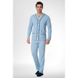 By Mecit Pijama Mecit 22767 Mavi Yazlık Boydan Düğmeli Büyük Beden Erkek Pijama Takımı