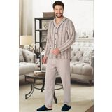 By Mecit Pijama Önden Düğmeli Büyük Beden Uzun Kollu Erkek Pijama Takımı %100 Pamuk