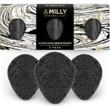 By MILLY Yüz Konjac süngeri, tamamen doğal ve tekrar kullanılabilir, 3'lü paket, aktif bambu kömürü ile, tüm cilt tipleri için nazik peeling ve temizlik, biyolojik olarak çözünebilir, siyah