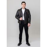 By Motto Vintage Erkek Motorcu Deri Ceket - 2XL - Siyah