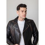 By Motto Vintage Erkek Motorcu Hakiki Deri Ceket - XL - Siyah