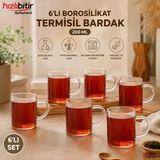 By My Hand Bymyhand Borosilikat Isıya Ateşe Dayanıklı Termisil Kulplu Çay Bardağı Kahve Bardağı 6'lı Set 200 ml - Şeffaf