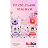 By My Hand Bymyhand Kız Çocuk Karışık Figürlütaşıma Kulplu Kilit Kapaklı Pipetli Suluk Okul Matarası 600 ml 1 Adet (Karışık Renk)