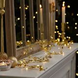 By Nevser 3 Metre Yaldızlı Gold LED Işık – Dekoratif Ortam ve Yılbaşı Aydınlatması - 10 cm - Beyaz - Sarı