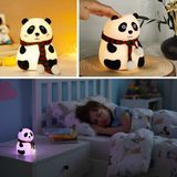 By Nevser 5 Farklı Renk Modlu Panda Figürlü Pofuduk LED Gece Lambası–yumuşak Dokulu Çocuk Odası ve Dekoratif Şarjlı Ortam Işığı - 10 cm - Beyaz - Sarı