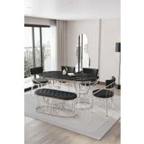 By Orhan Guzel Mutfak Masa Takimi,Salon Masa Takimi 4-6 Kisilik New Uzay Silver Gumus Benchli Salon Masa Takimi Gri