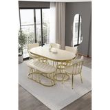 By Orhan Güzel ZÜMRÜT Mutfak Masası Takımı, Salon Masası Takımı ,6 Kişilik Gold Salon Masası Takımı BENCHLİ