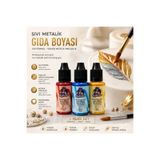 By Paster 3 LÜ SET SIVI METALİK GIDA BOYASI KIRMIZI MAVİ SARI 3*30 g