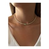 By Saadet Özkanlı Kadın Doğal Arpa Kum Inci Turkuaz Nazar Boncuklu Kolye( Gerçek Inci Tatlısu Incisi ) 38 Cm Choker