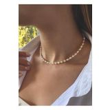 By Saadet Özkanlı Küçük Inci ,2 mm 3 Mm mix Gerçek Arpa Kum Inci Choker , Kolye Kare Altın Rengi Boncuklu Gerçek Inci Kolye