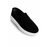 By Sabit Erkek Siyah Süet Loafer Ayakkabı Beyaz Taban Günlük Casual Klasik Slip On Mokasen Sneaker
