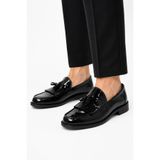 By Sabit Unisex Siyah Püsküllü Corcik Loafer Ayakkabı Bağcıksız Klasik Günlük Şık Kundura