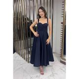 By Saygı Askılı Sırtı İpli Korsajlı Saten Kloş Midi Elbise, S-25Y0230019