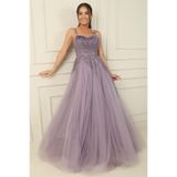 By Saygı Askılı Tüylü İşlemeli Abiye, S-24Y4240005