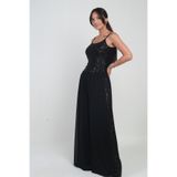By Saygı Beli Lastikli Yanı Pulpayet Şeritli Astarlı Palazzo Şifon Pantolon, S-25Y0190012