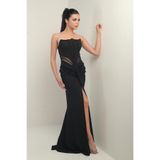 By Saygı Boncuk Detaylı Uzun Straplez Elbise, S-25Y0230003