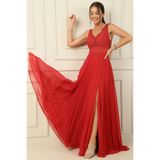 By Saygı Boncuklu Çiçek Motifli Şifon Abiye Elbise, S-24Y4120002