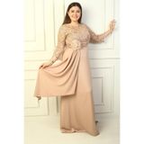 By Saygı Çiçekli Saten Uzun Elbise, S-24Y0230039