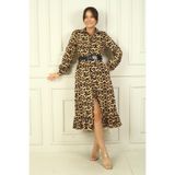 By Saygı Gömlek Yaka Leopar Desenli Elbise, S-24Y1520049