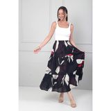 By Saygı Kadın Beli Lastikli Astarlı Çiçek Desenli Fırfırlı Midi Cotton Etek - Siyah - Standart