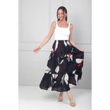By Saygı Kadın Beli Lastikli Astarlı Çiçek Desenli Fırfırlı Midi Cotton Etek