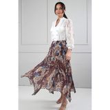 By Saygı Kadın Beli Lastikli Astarlı Şal Desenli Kraşlı Üçgen Midi Etek - Hardal - XL